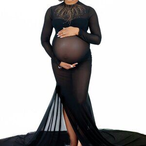 Sheer Maternity Dress w/Rhinestone